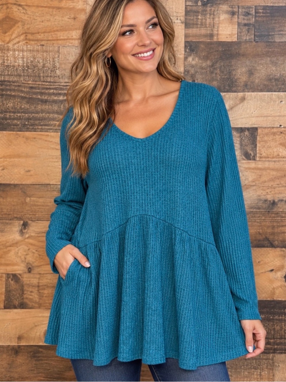 Lane Bryant Women's Teal Blue Long Sleeve Pleated Shirt 22/24 XXL